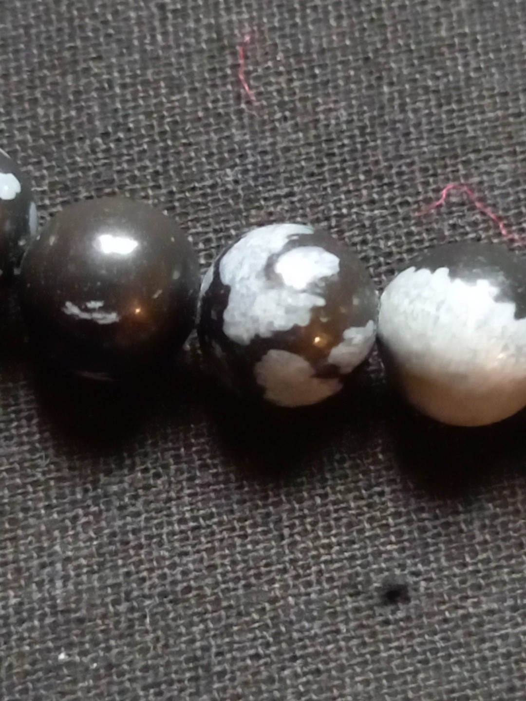 Natural Snowflake Obsidian 10mm Rounds 925 Sterling Silver Necklace 16in 40cm