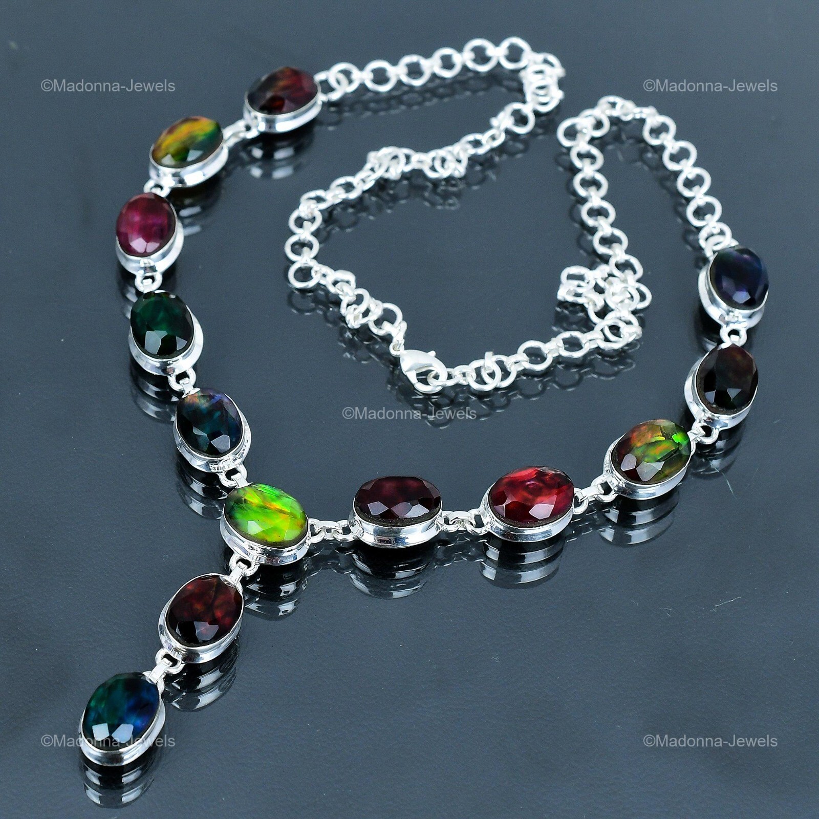 Womens day Deal 925 Sterling Silver Ammolite Gemstone New Chain Necklace Jewelry