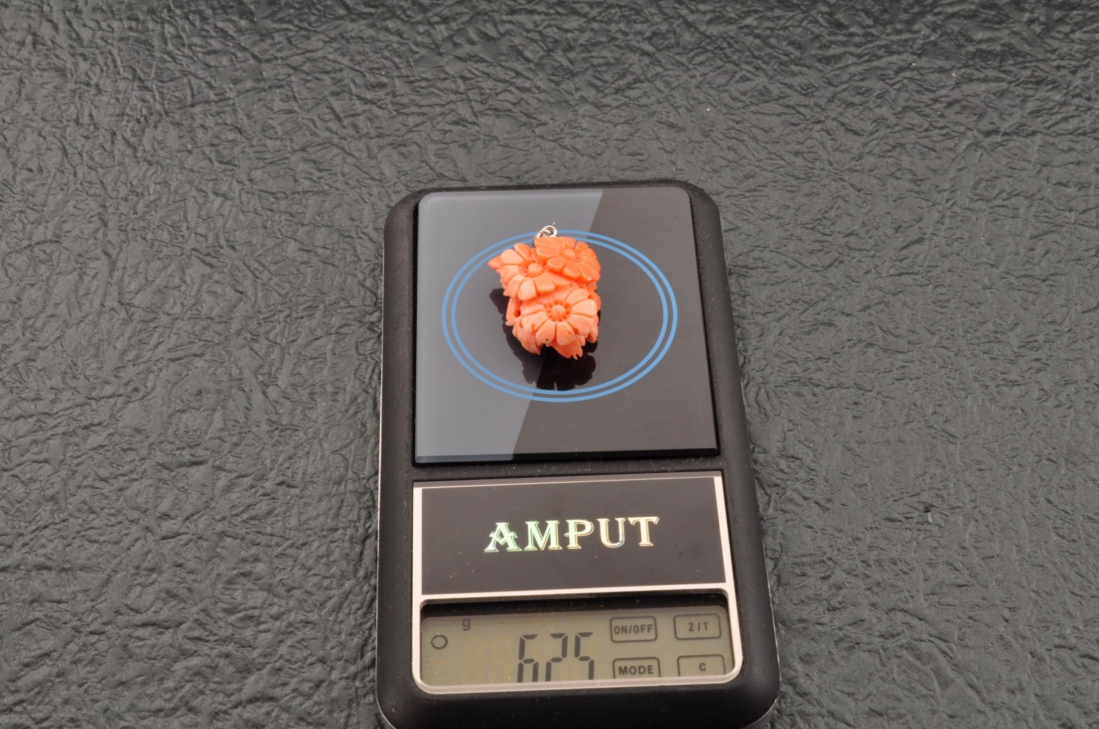 Certification Salmon pink coral pendant top carved Floral pattern (26mm, 31.0ct)