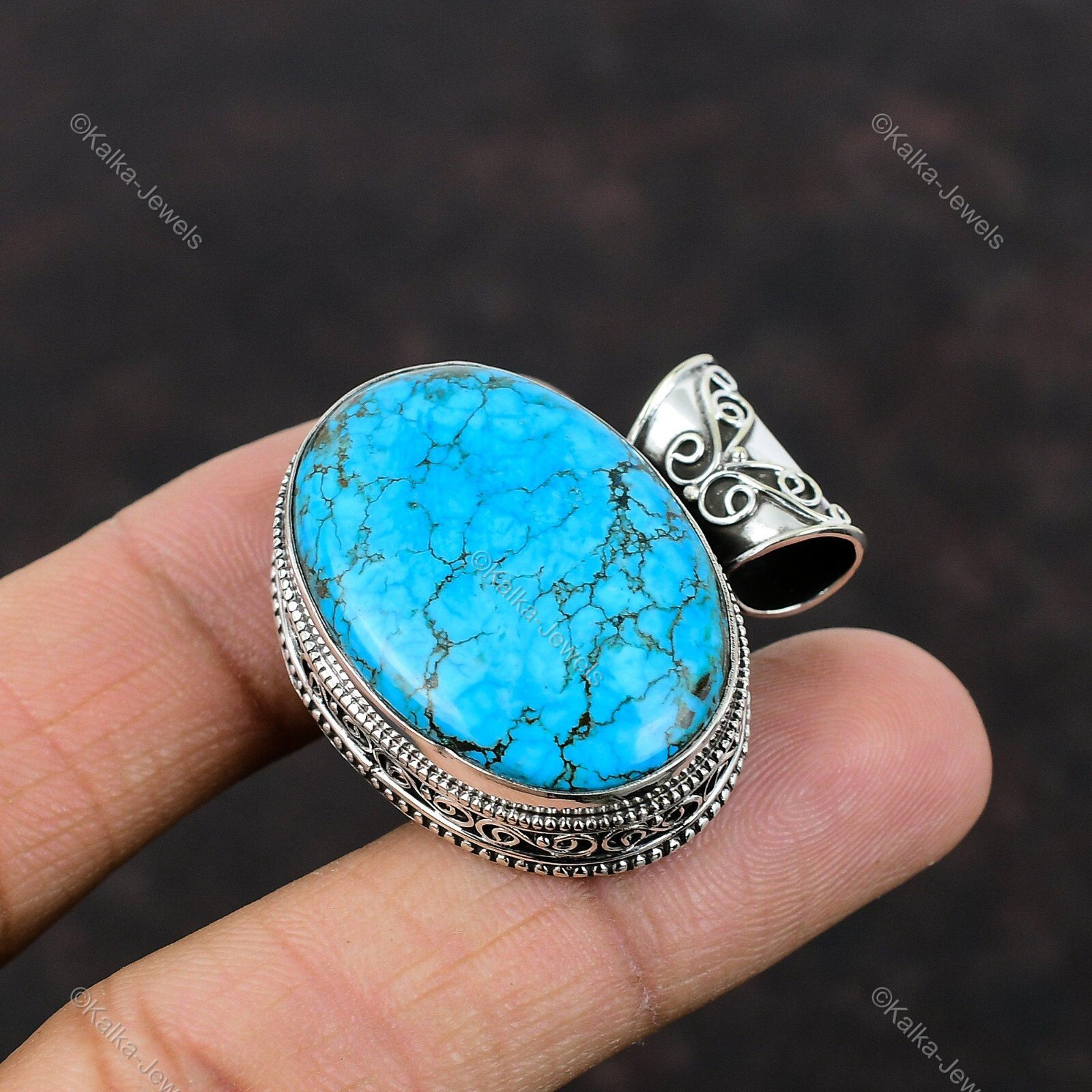 Birthday Gift For Her Natural Tibetan Turquoise Pendant Vintage 925 Silver