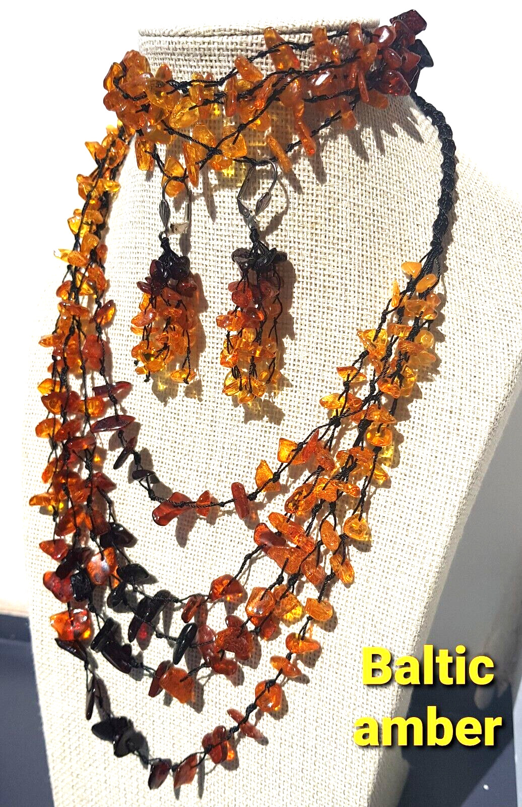 Jewelry SET Real Baltic Amber Multicolor Bracelet, Earrings, Necklace 50 cm 20”