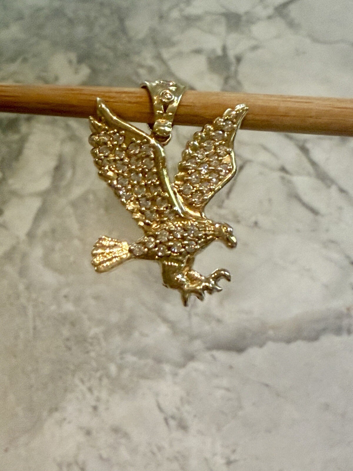 💫10k Solid Yellow Gold Crystal Eagle Falcon Bird Pendant Vintage Roseark💫