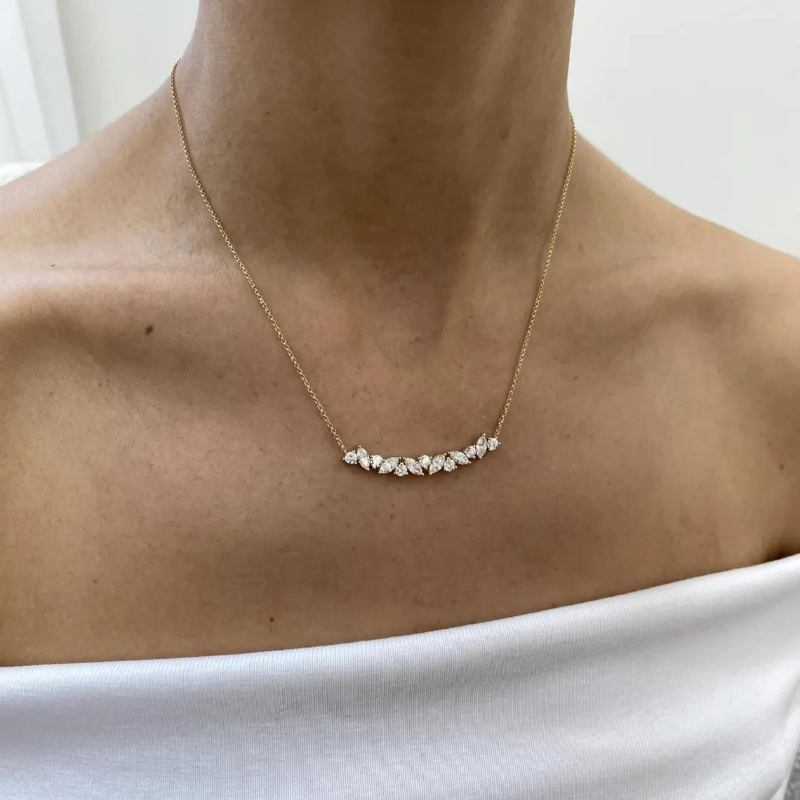 Marquise & Round Lab Grown Diamond Necklace Chain 18” 14k Yellow Gold
