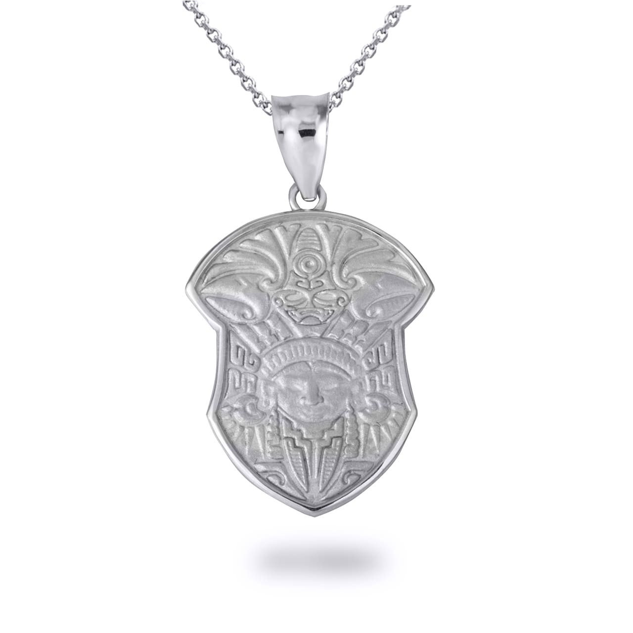 Solid Gold Aztec Tribe Shield Pendant Necklace (Available in Yellow/Rose/White)