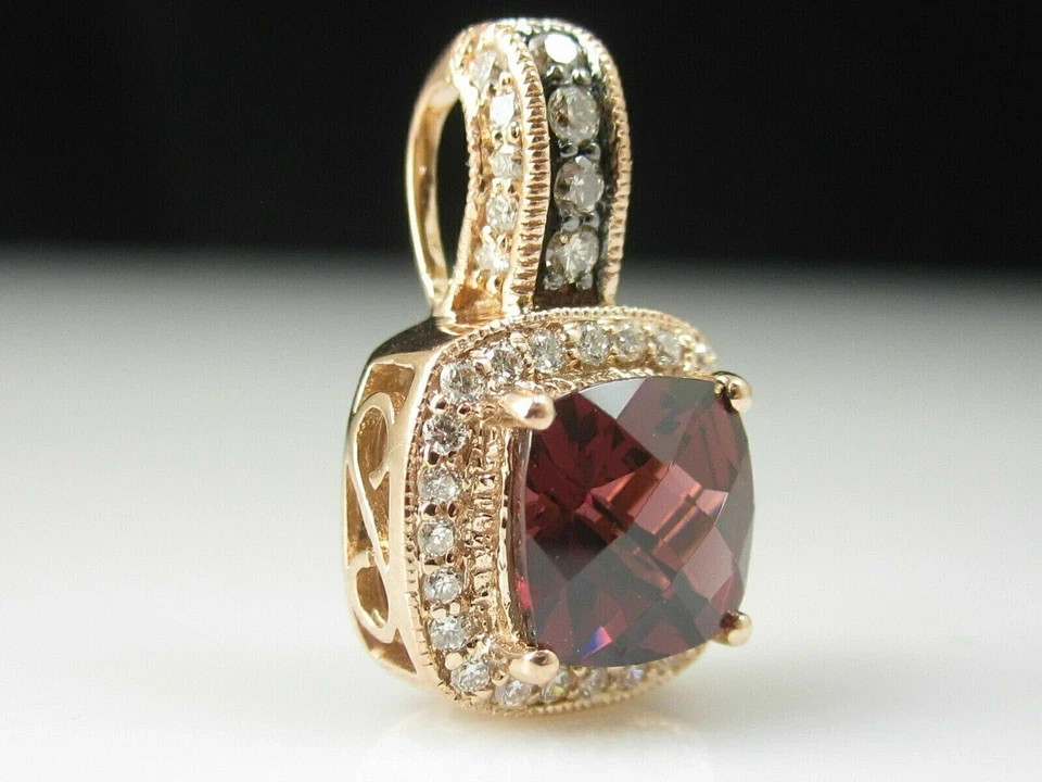 3Ct Cushion Cut Red Garnet Halo Women’s Pendant 14K Yellow Gold Over Free Chain