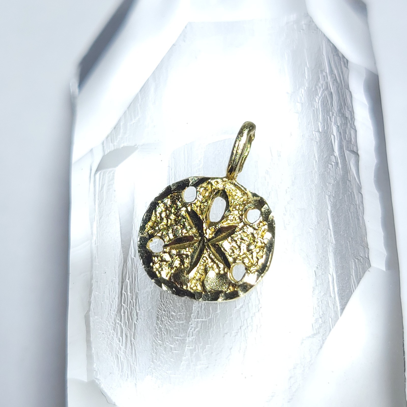 14 Karat Yellow Gold Sand Dollar Charm Pendant 14k Beach Nautical Resort Wear