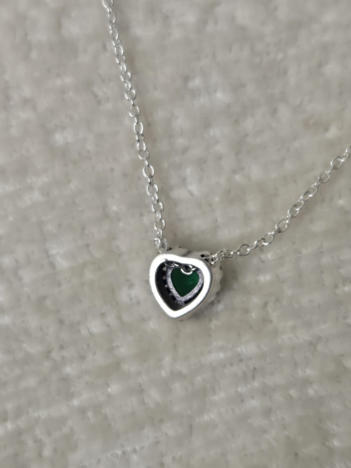 Sterling 925 Silver Green CZ Heart Crystal 20″ Adjustable Necklace. UK Seller