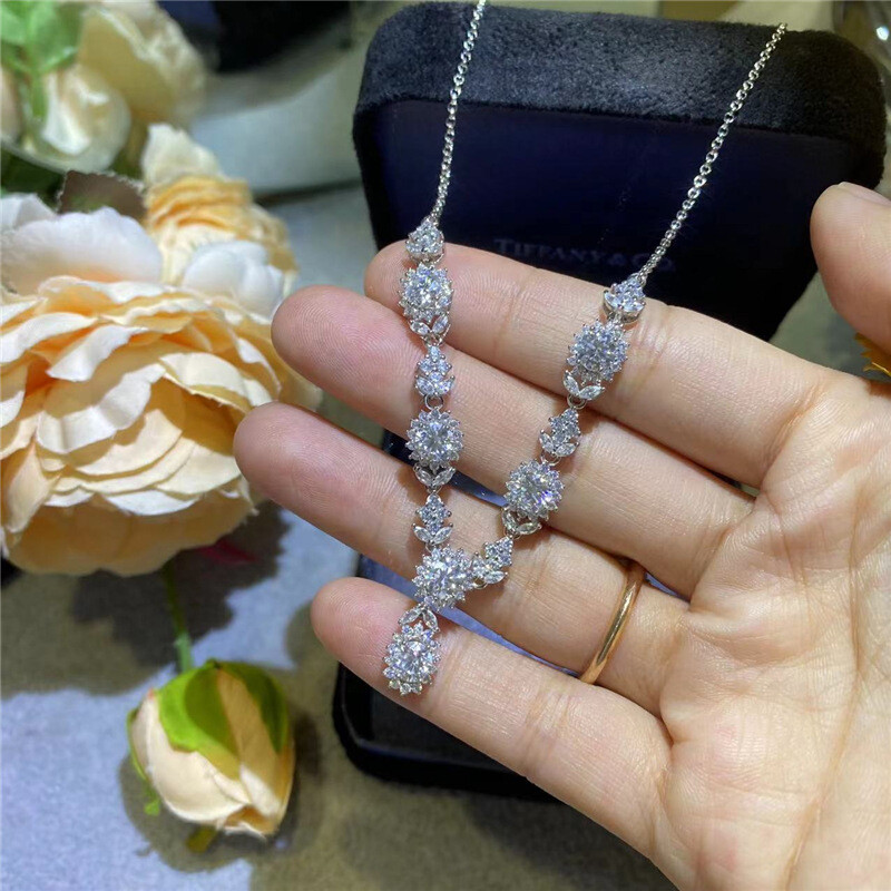 3CT Round Cut Moissanite Tennis Chain Necklace for Women 925 Sterling Silver GRA