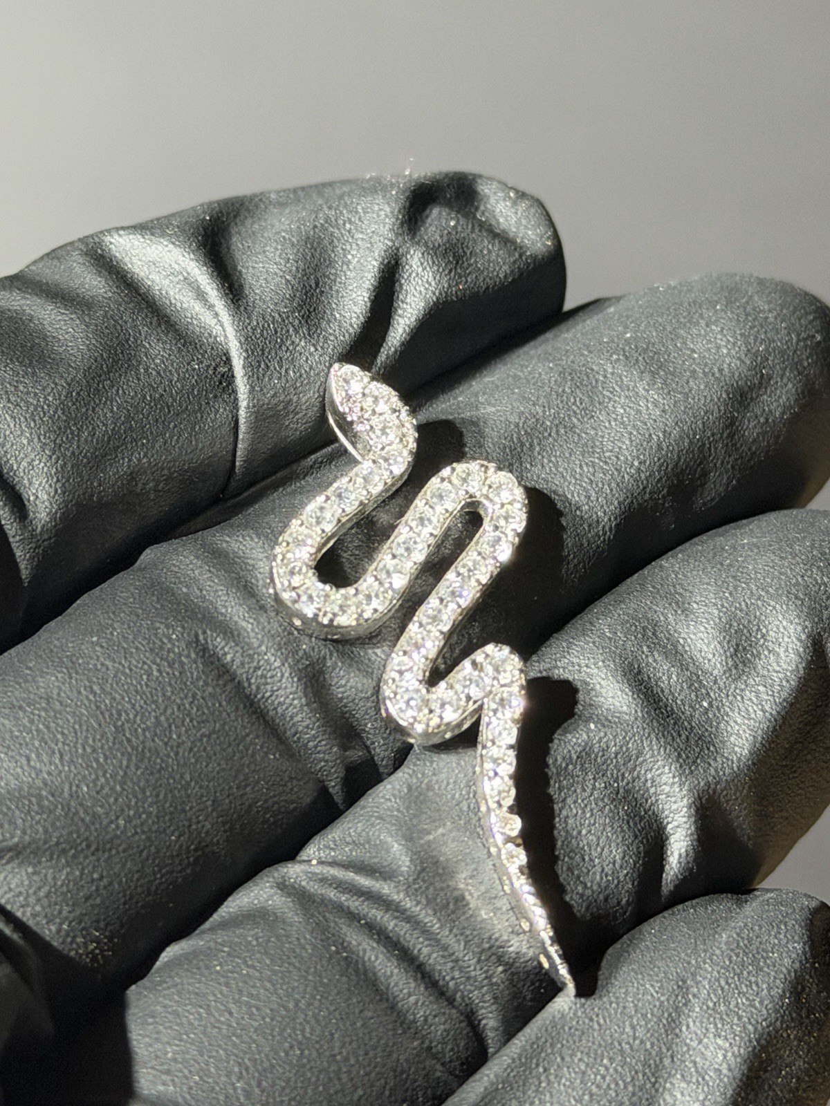 Sterling Silver Snake Pendant Pave CZ 3.2g Sparkling Serpent 925