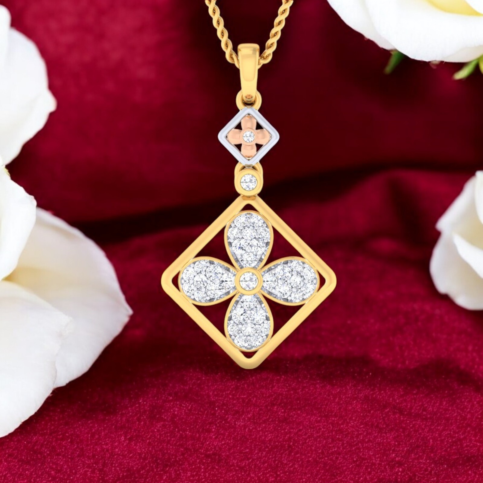 0.75 Cts F/VS1 Round Brilliant Cut Natural Diamonds Necklace in 14K Yellow Gold