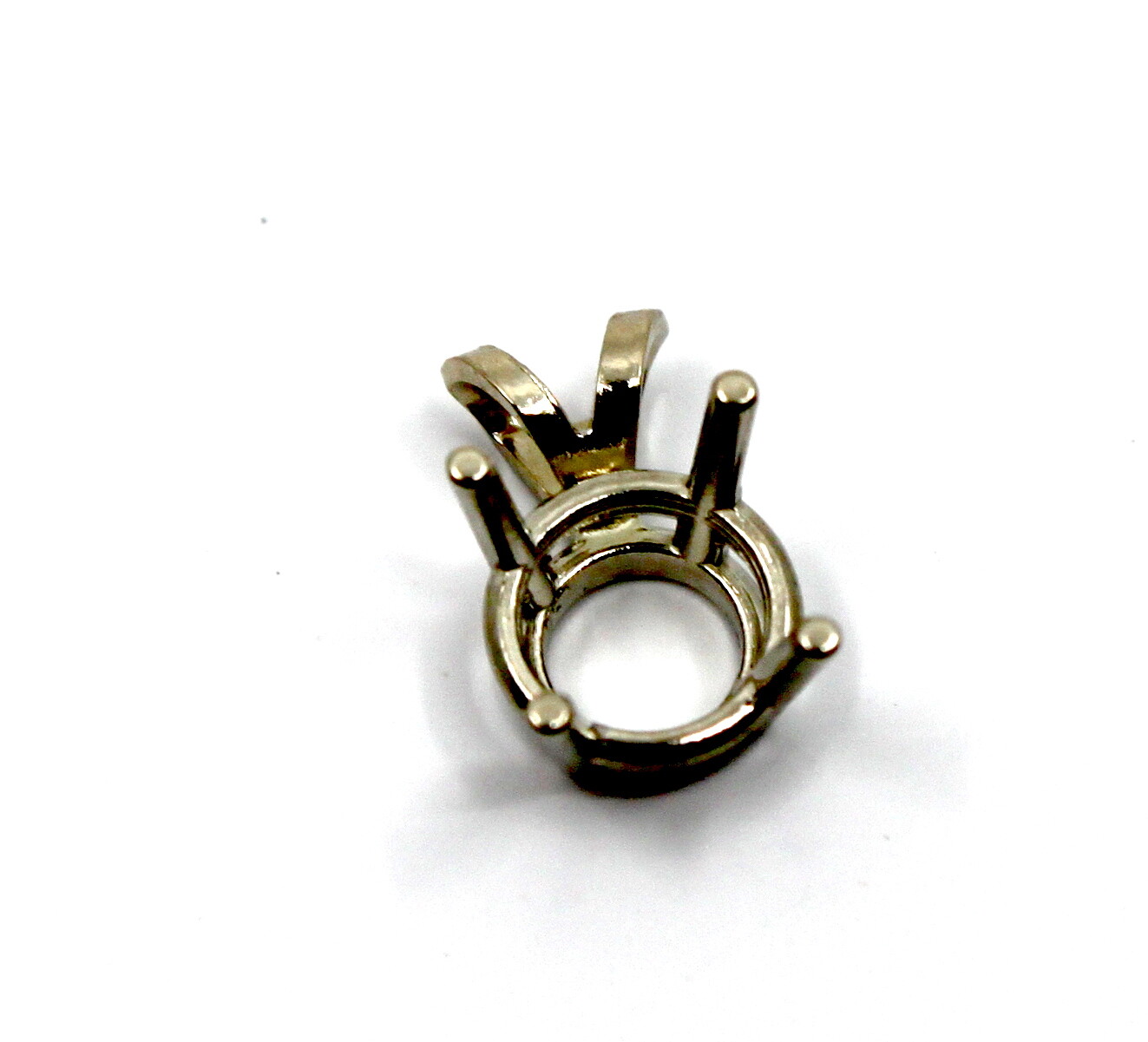 14K White Gold 4 Prong Round Solitaire Pendant Basket Setting Semi Mount
