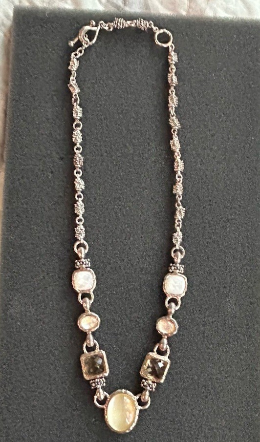 Michael Dawkins Sterling Silver Crystal MOP Adjustable Necklace Toggle Clasp 20”