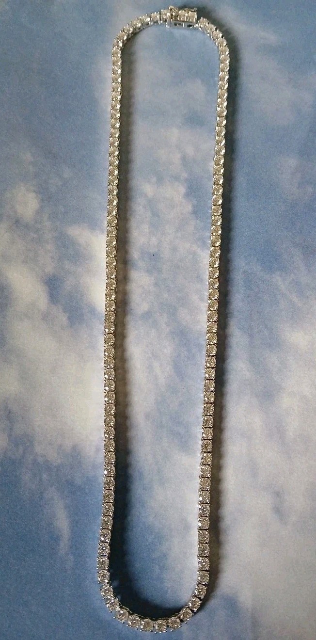 VVS D Color Moissanite Tennis Chain 16″ Rhodium Plated .925 St. Silv. 3mm W/box