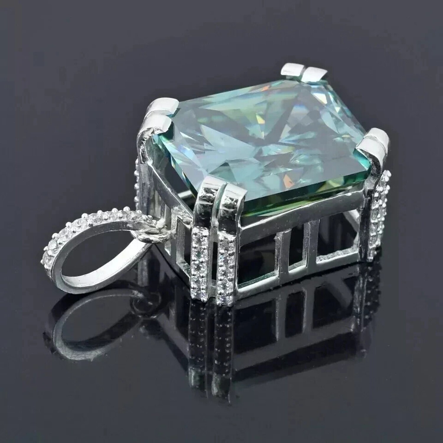 Valentine Gift 14.2 Ct Blue Radiant Cut Lab Grown Charm Pendant Sterling Silver