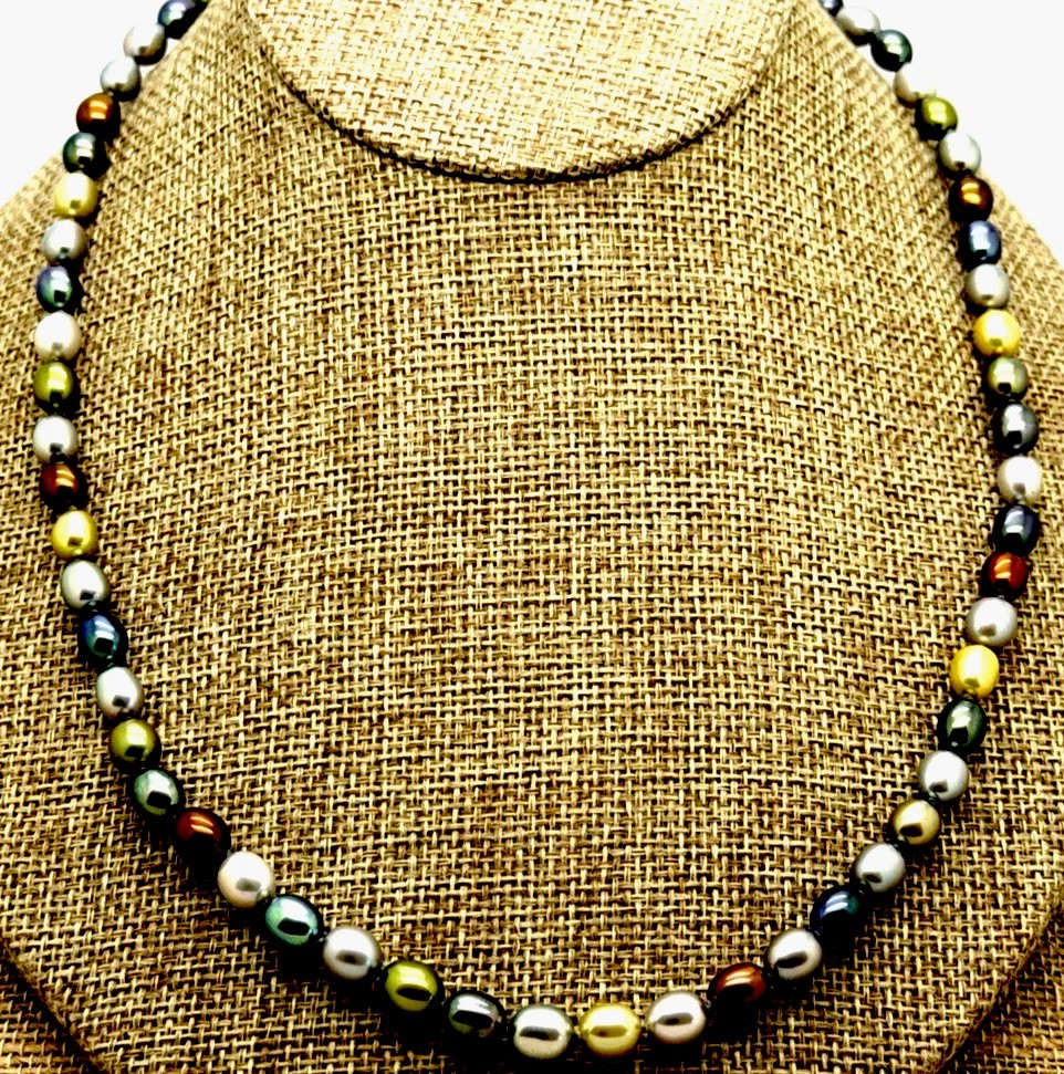 Honora STERLING SILVER MULTI COLOR METALLIC LOOK PEARL 7MM 20″ NECKLACE NWT