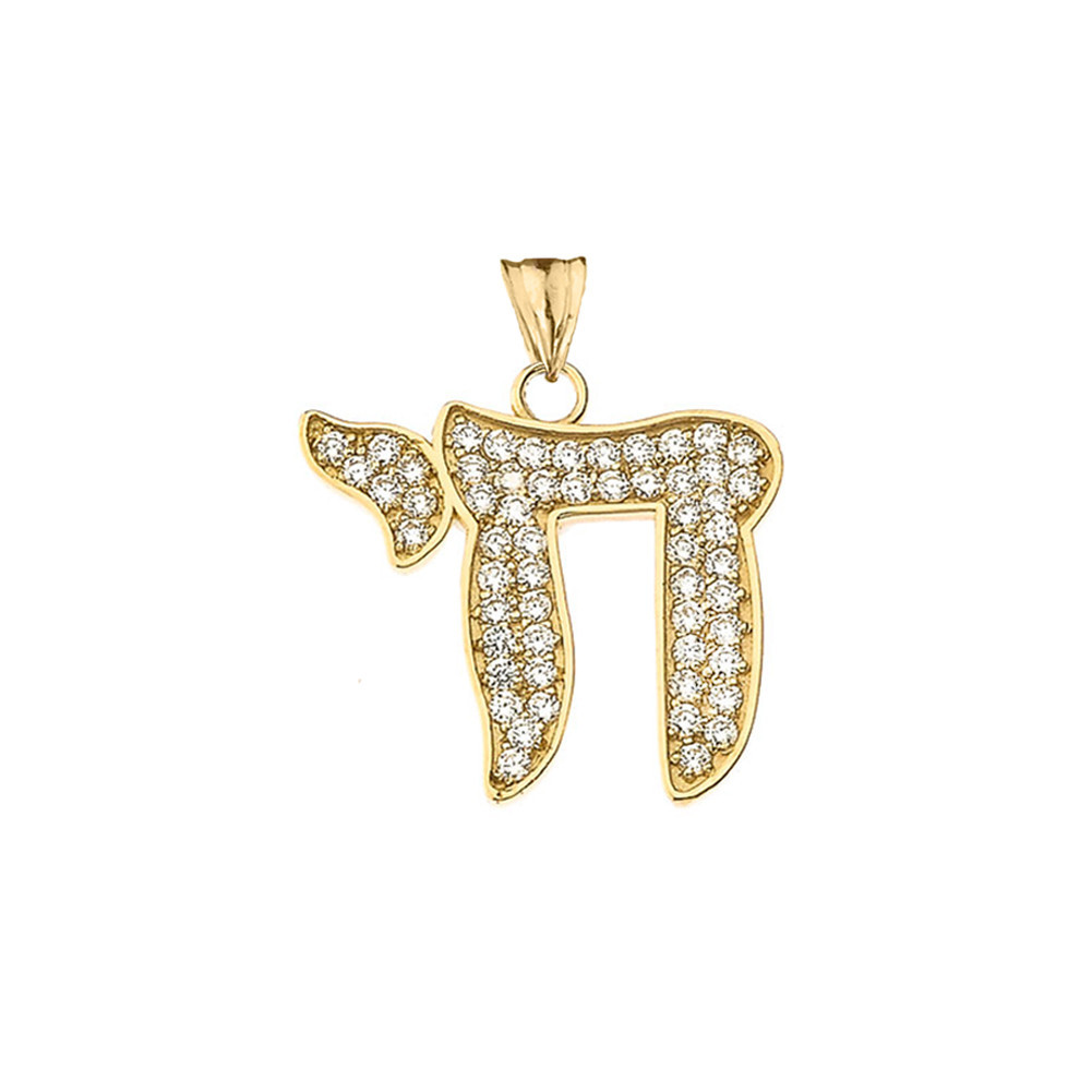 Gold Diamond Chic Chai Pendant Necklace(Available In Yellow/Rose/White)(0.75″)