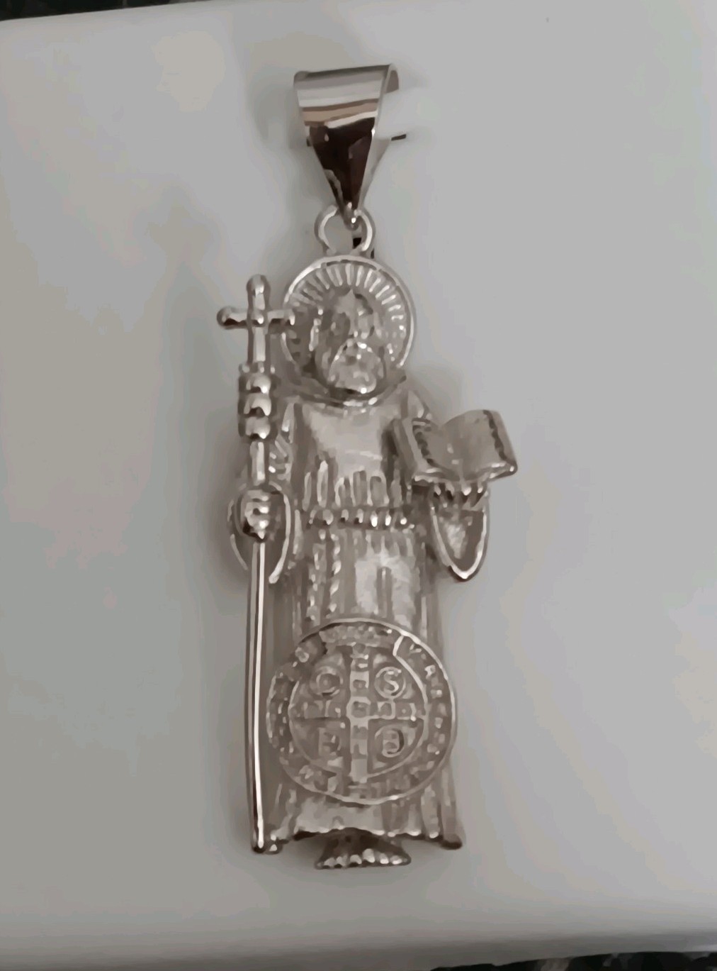 SAN BENITO / ST. BENEDICT 3D Sterling Silver Religious Charm Pendant Solid 925
