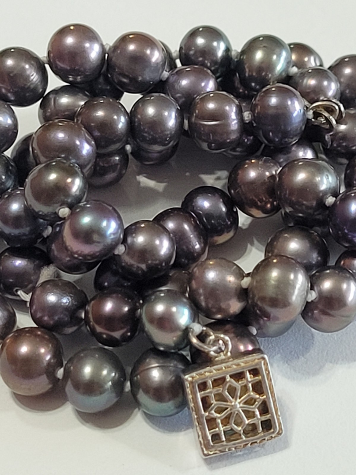 Black Freshwater Pearl Necklace 16″ 925 Silver Filigree Clasp Fine Fashion