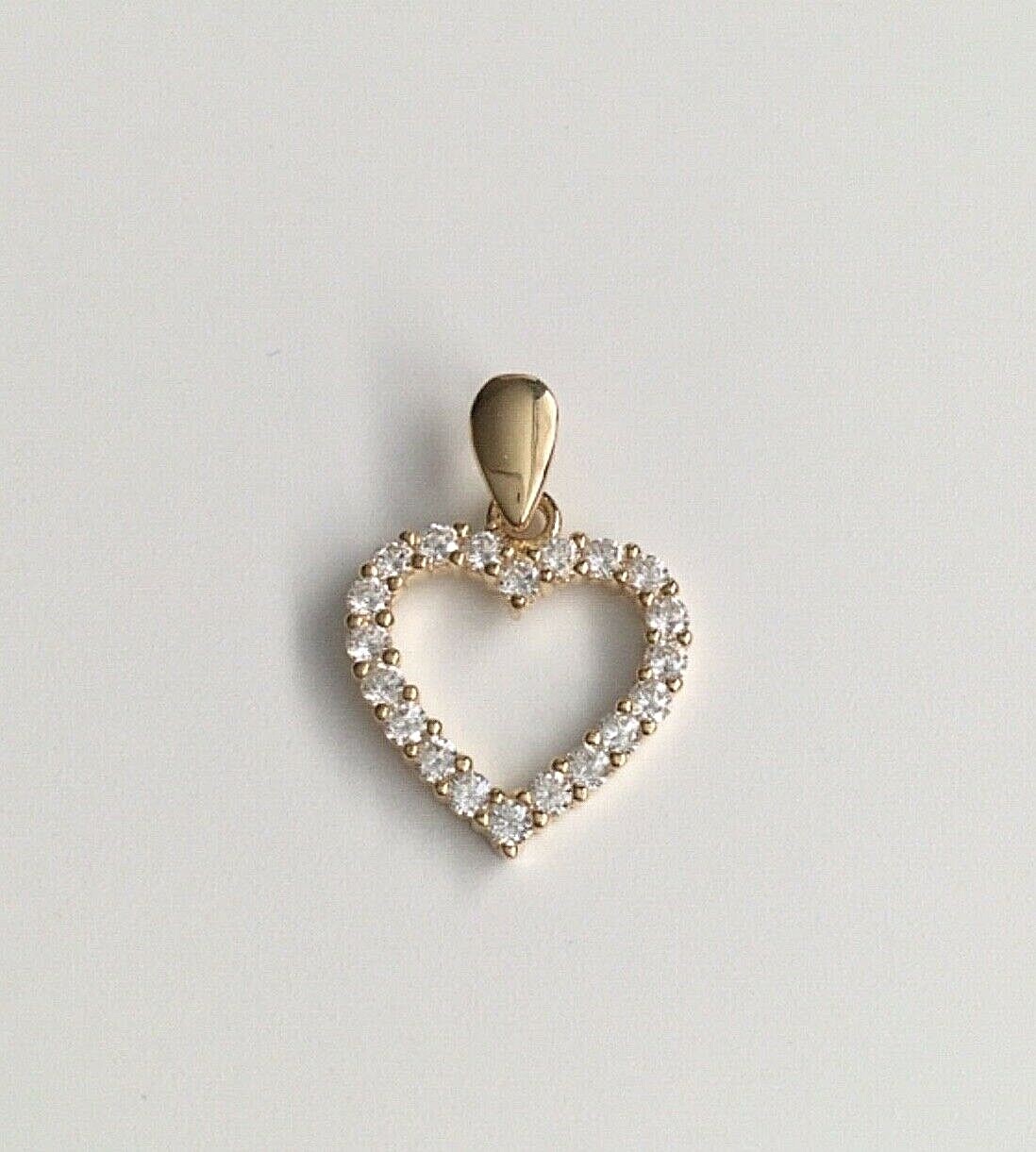 14K SOLID GOLD CZ HEART 16mm x 12mm PENDANT – 14K REAL GOLD HEART CHARM- PT0585