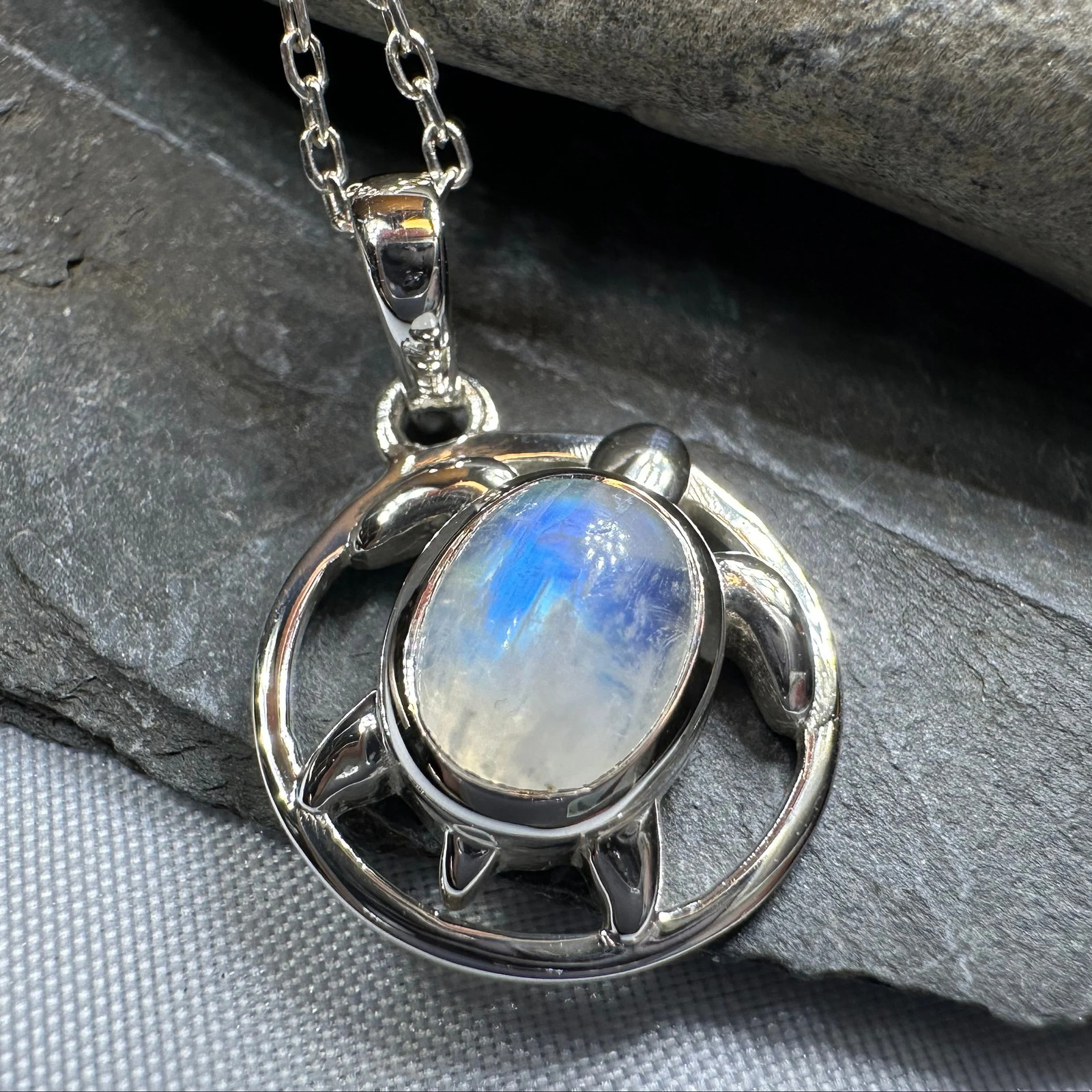 Moonstone Turtle Necklace Animal Pendant Beach Ocean Ladies Girls 925 W/CHAIN