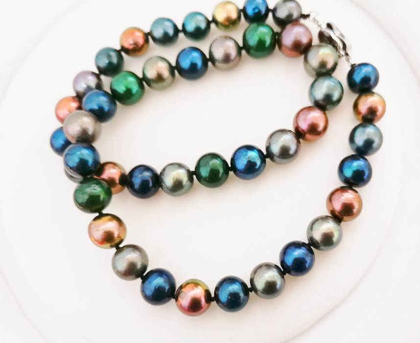 17″10-12mm south sea Tahitian genuine black peacock green multic pearl necklace