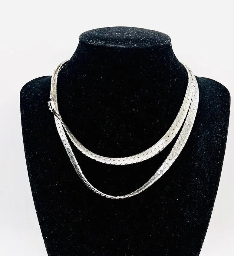 MILOR Sterling Silver Herringbone Chain Necklace 40gm 7mm 30in Vintage Jewelry