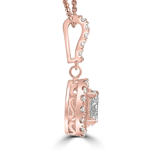 Women’s 1.65ct Lab Grown Diamond Halo Pendant Necklace 14K Rose Gold Plated