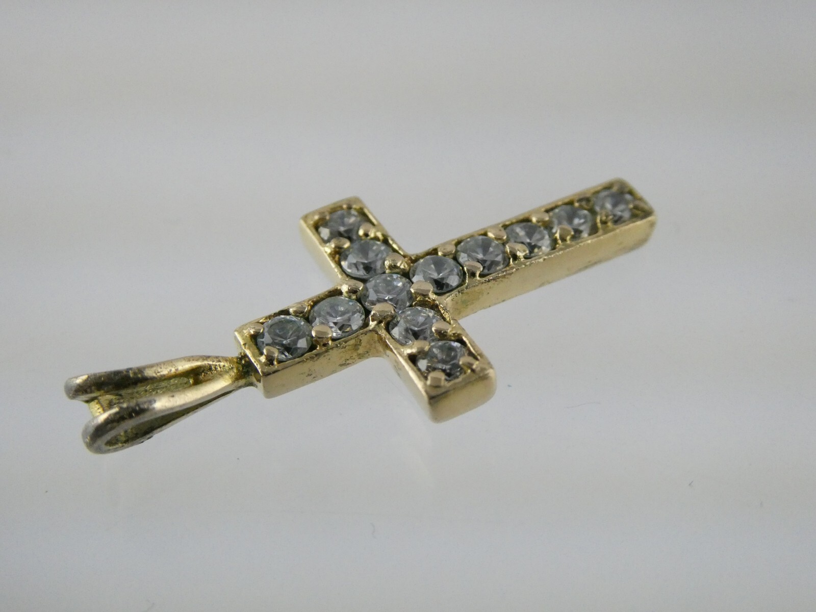 Ross Simons Gold Gilt Sterling Silver and White Crystal Cross Pendant 2.3 Grams