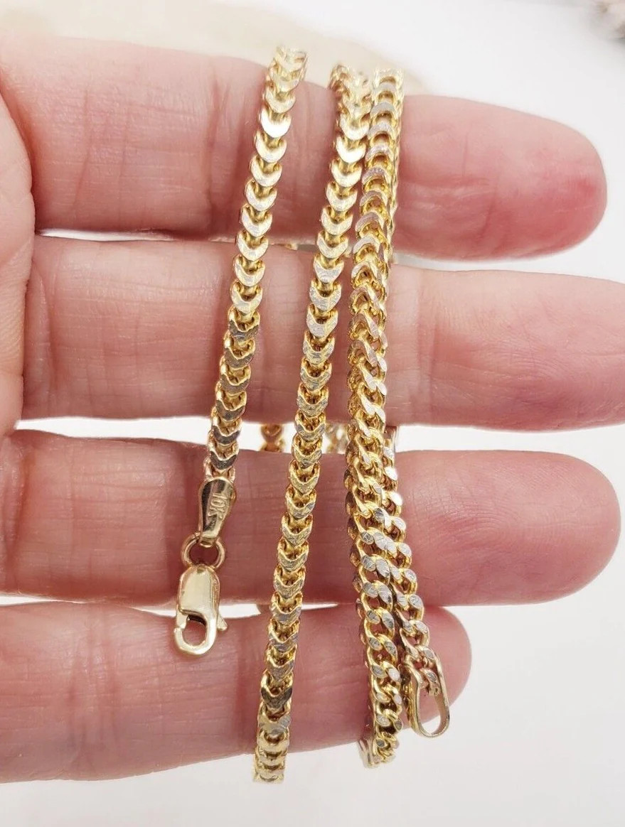 10K Yellow Gold Hollow Franco Chain 2 Tone Diamond Cut 18.02 ” Long x (W)2.90mm