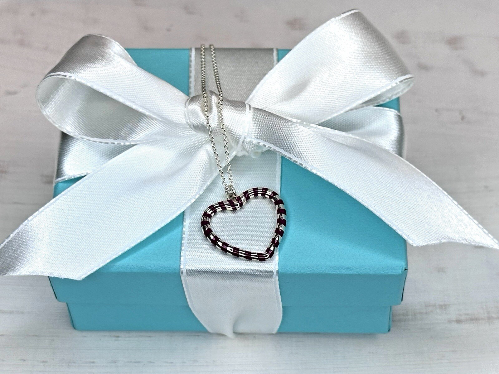Tiffany & Co Paloma Picasso Enamel Stripe/925 Sterling Silver Heart 18 “Necklace