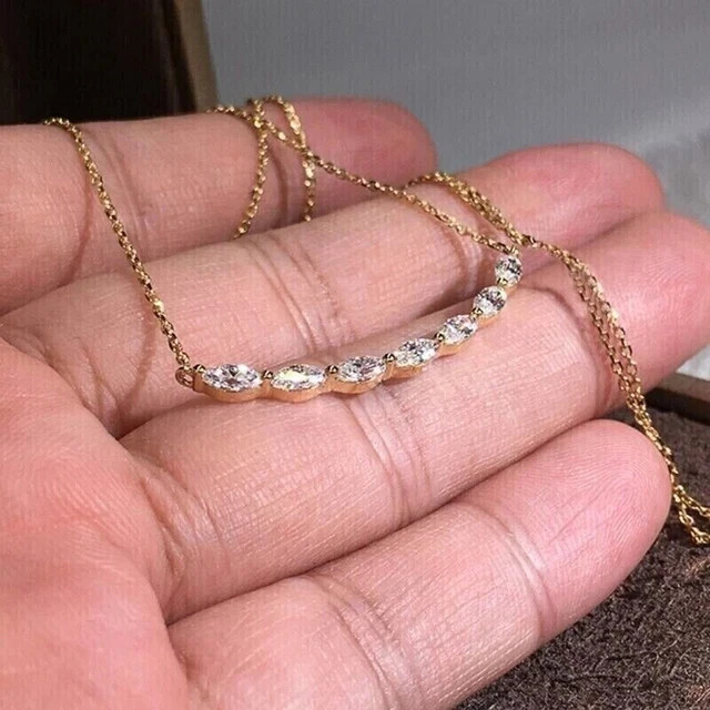 14K Yellow Gold Plated Marquise Cut Lab Created Diamond Women Pendant Necklace
