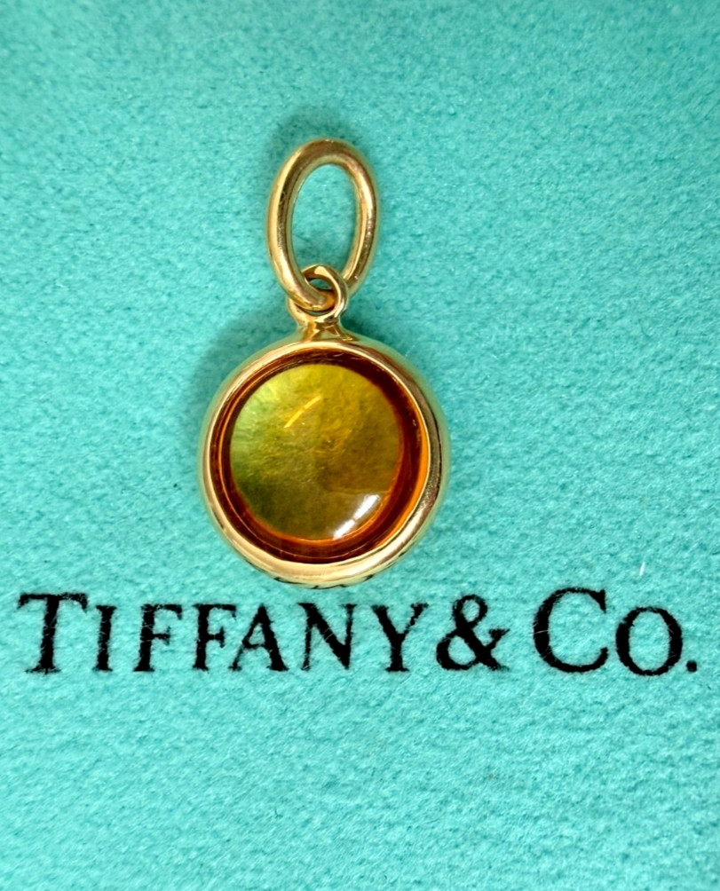 Designer Tiffany and Co. 18K Yellow Gold Citrine Gemstone Dot Charm Pendant