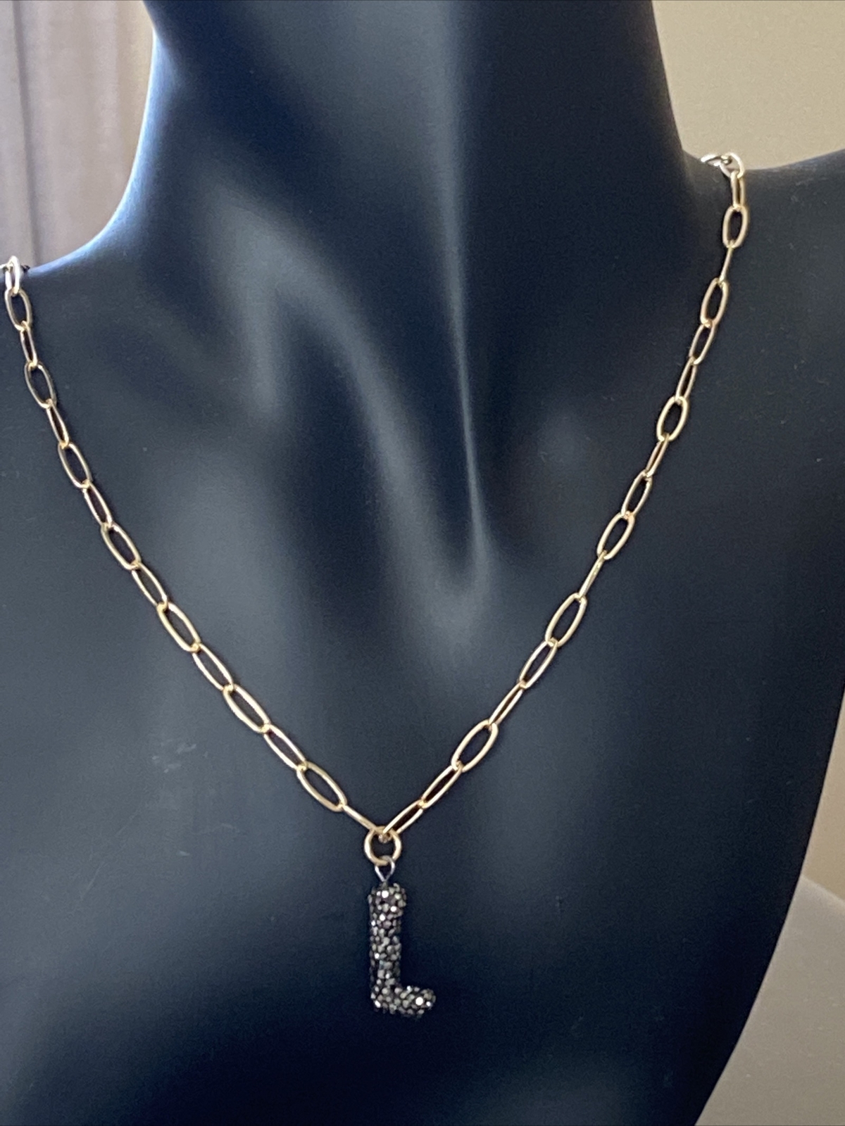 PANACEA 14K Gold Plated Paper Clip Chain Luxe Initial Necklace Letter L