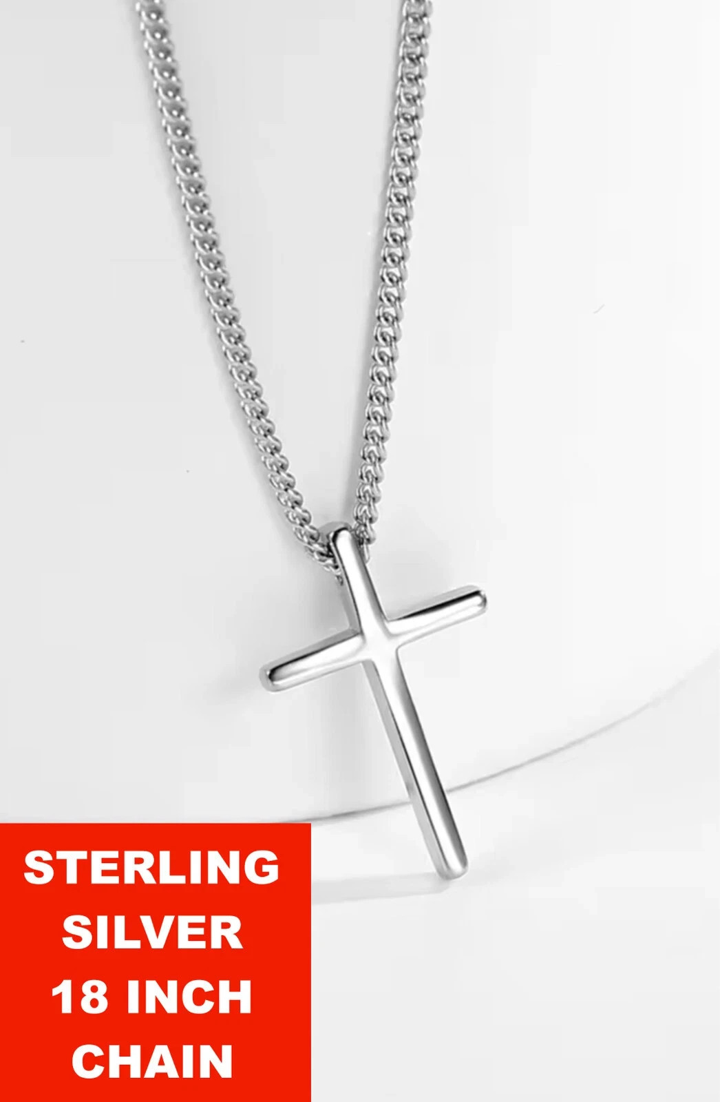 MEN WOMEN 925 STERLING SILVER SIMPLE PLAIN SILVER CROSS CHARM PENDANT WITH CHAIN