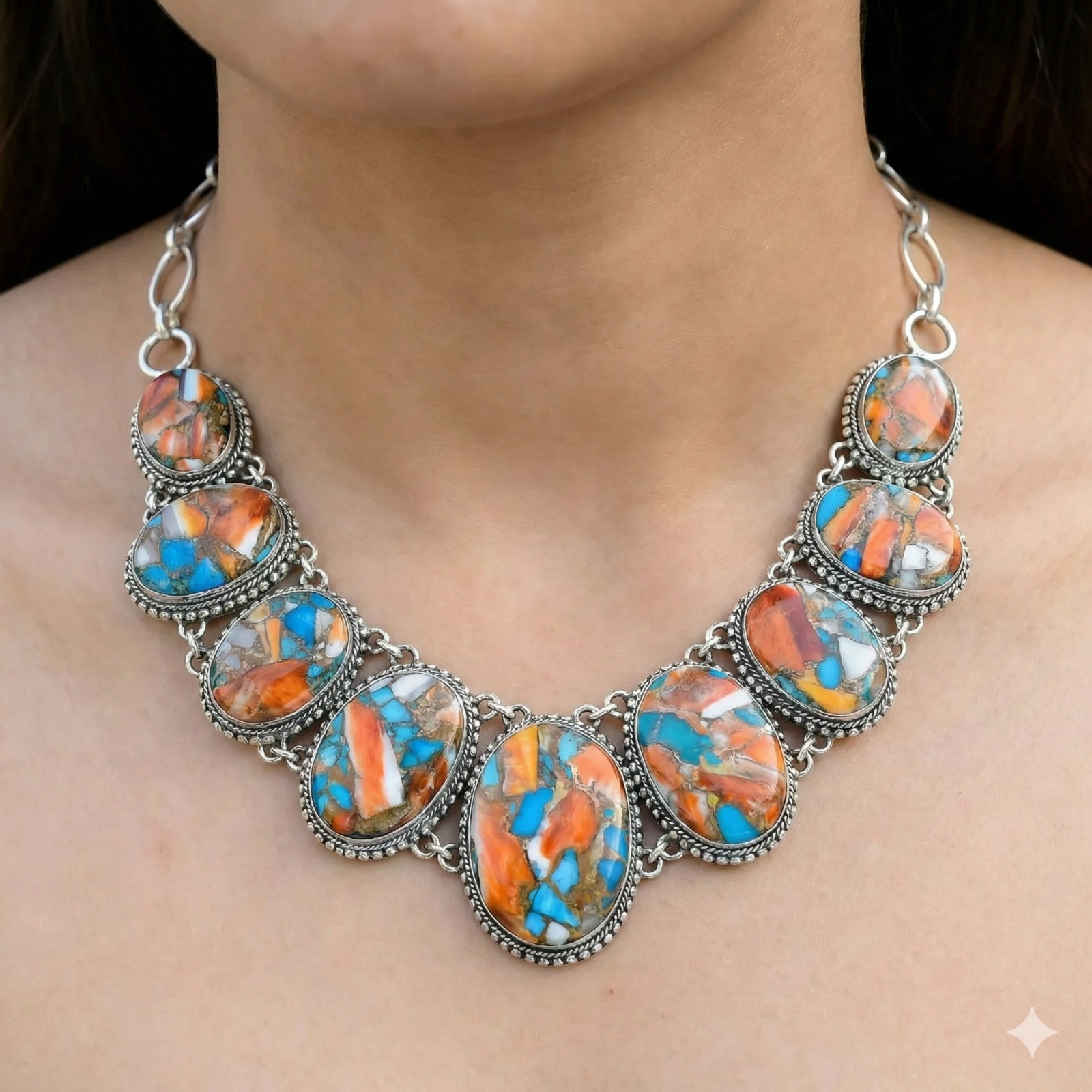 Natural Oyster Turquoise Handmade 925 Sterling Silver Jewelry Necklace S-18″