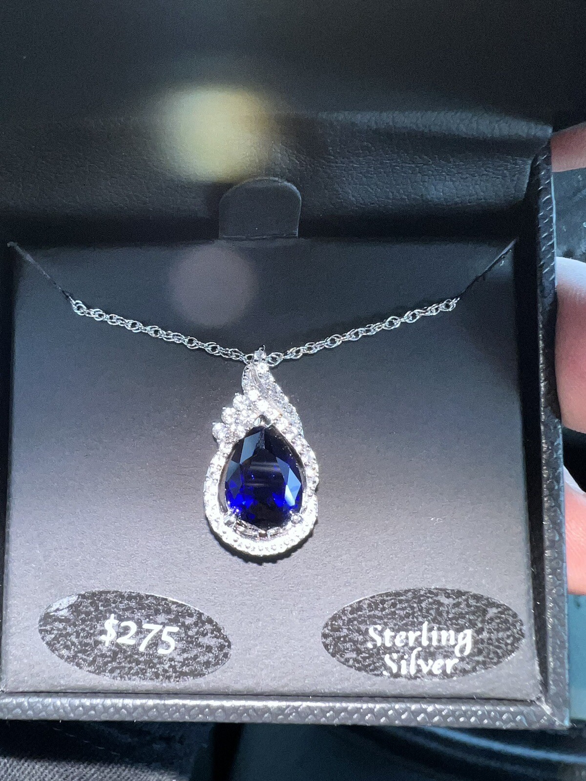 MACY’S 2 3/8 cttw L.C. Sapphire & 1/4 cttw White Sapphire Teardrop 925 Necklace
