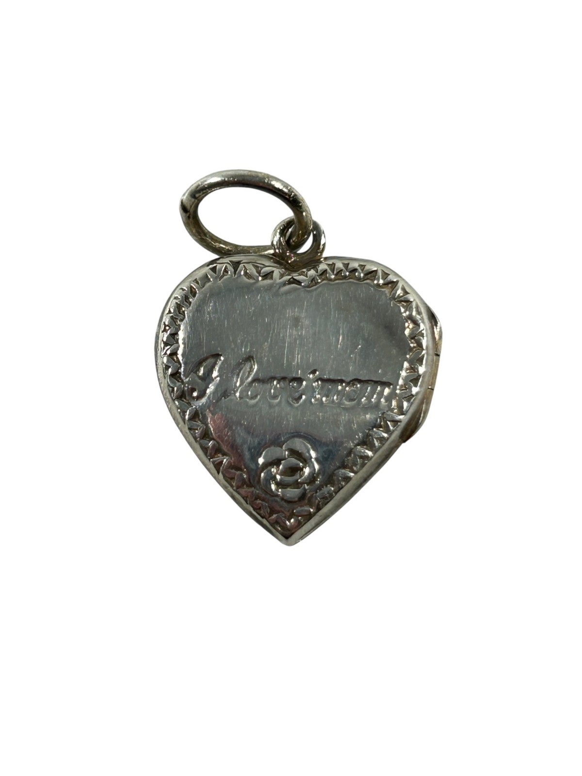 Vintage Sterling Silver 925 I Love Mom Heart Photo Locket Pendant Rose Delicate