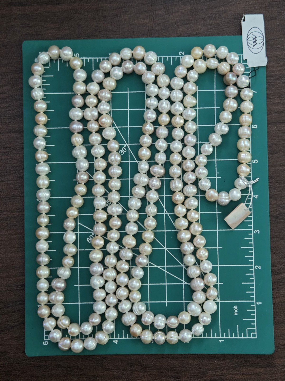Kwan Collections Pearl Necklace 84″ Long Opera Length White Cream Pink Tones NEW