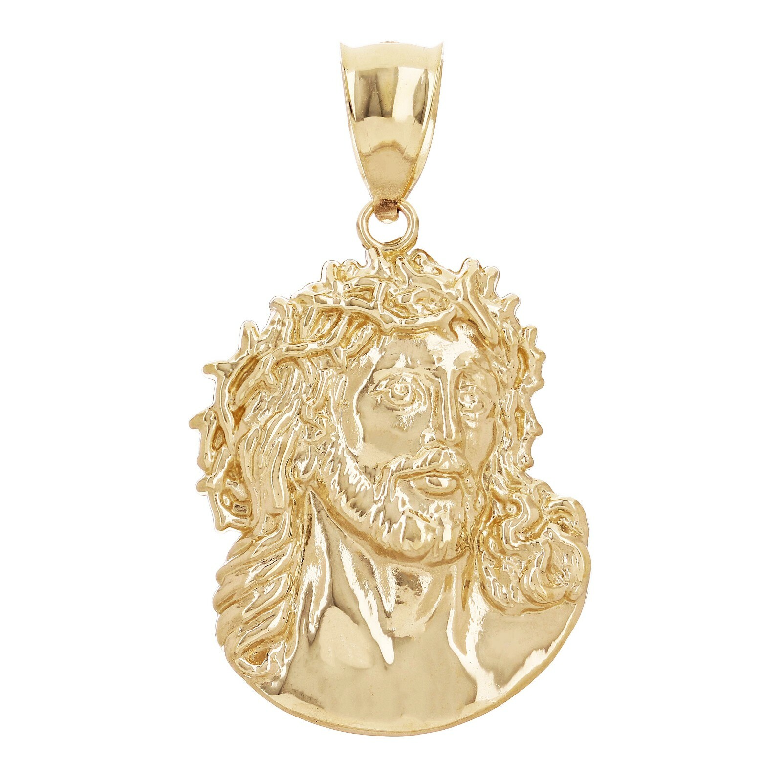 14k Yellow Gold Jesus Head Face Charm Pendant 1.6″ 4.6 grams