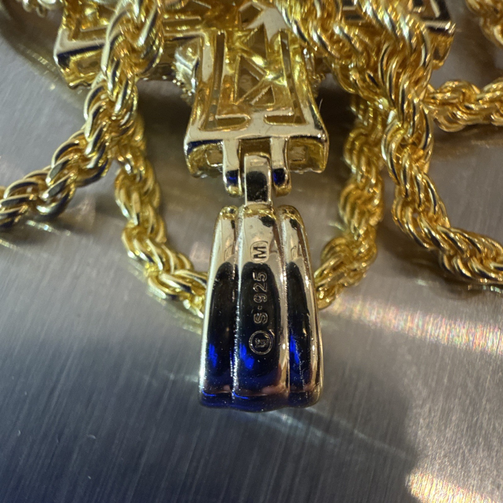 3mm 24” Rope Chain (25g) SOLID 925 14k Gold Over w Moissanite Cross Pendant