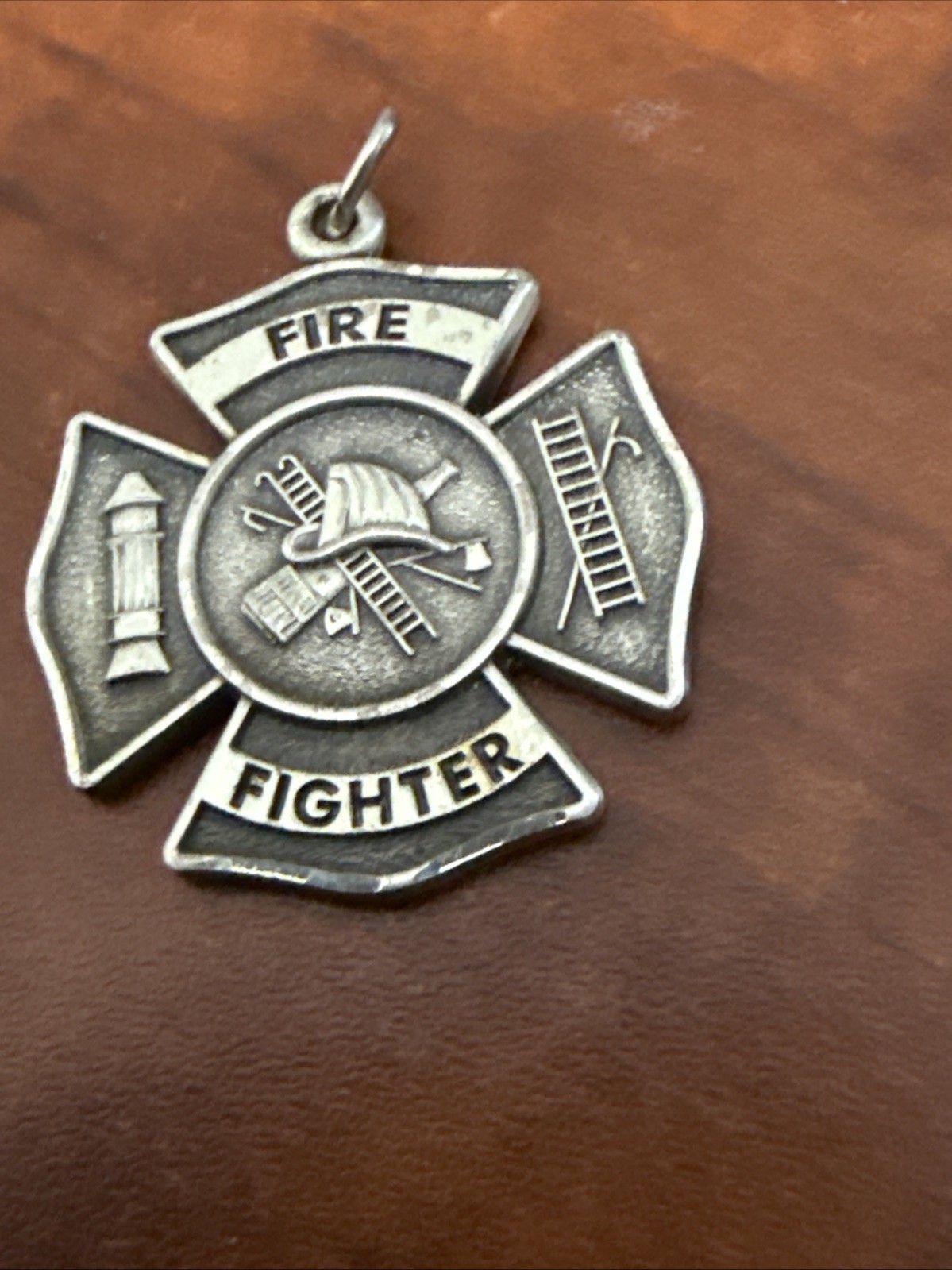 Men’s Sterling Silver Fire Fighter Shield Medal Cross Philippians 4:13 Necklace