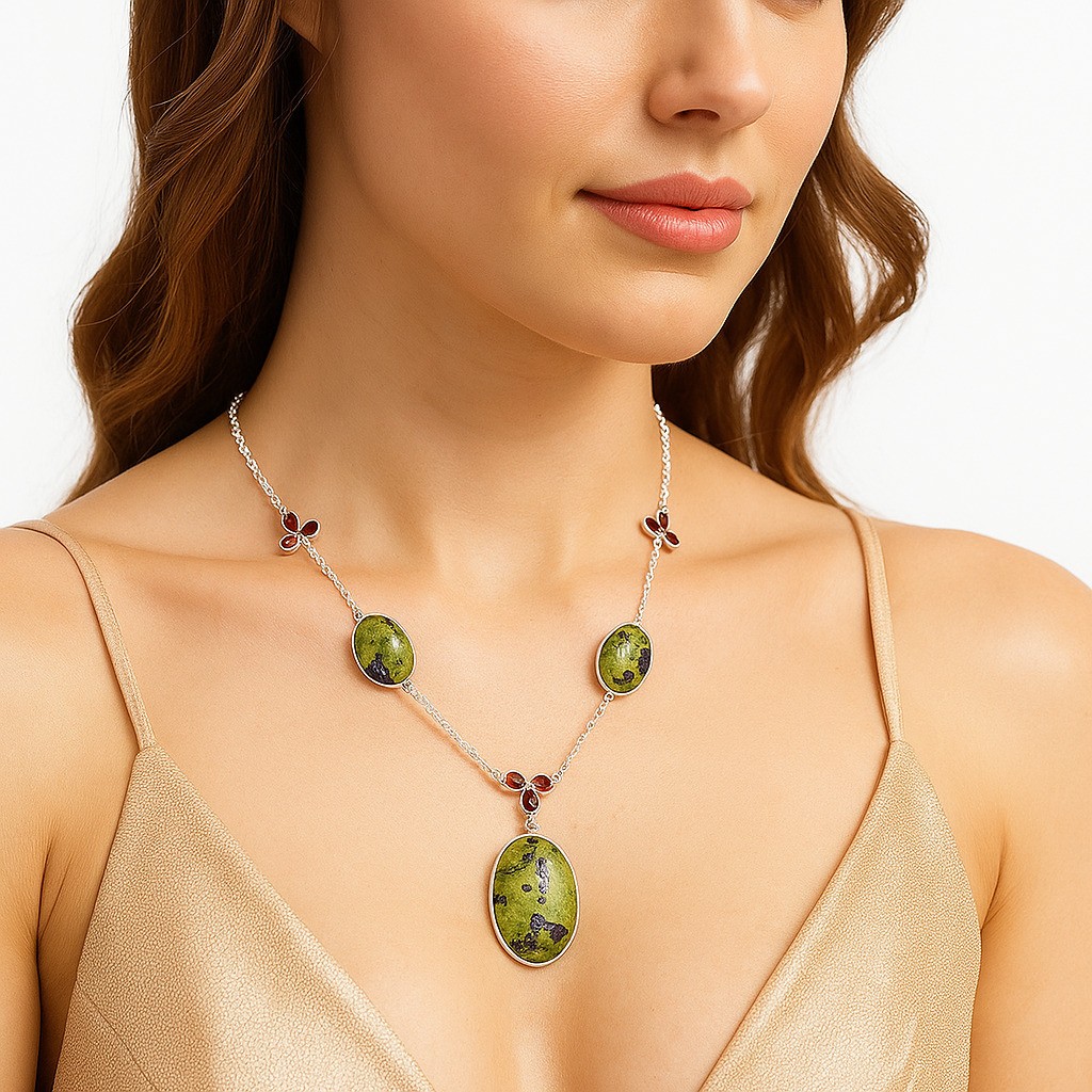 Natural Stichtite & Garnet 925 Sterling Silver Necklace Jewelry N-1021