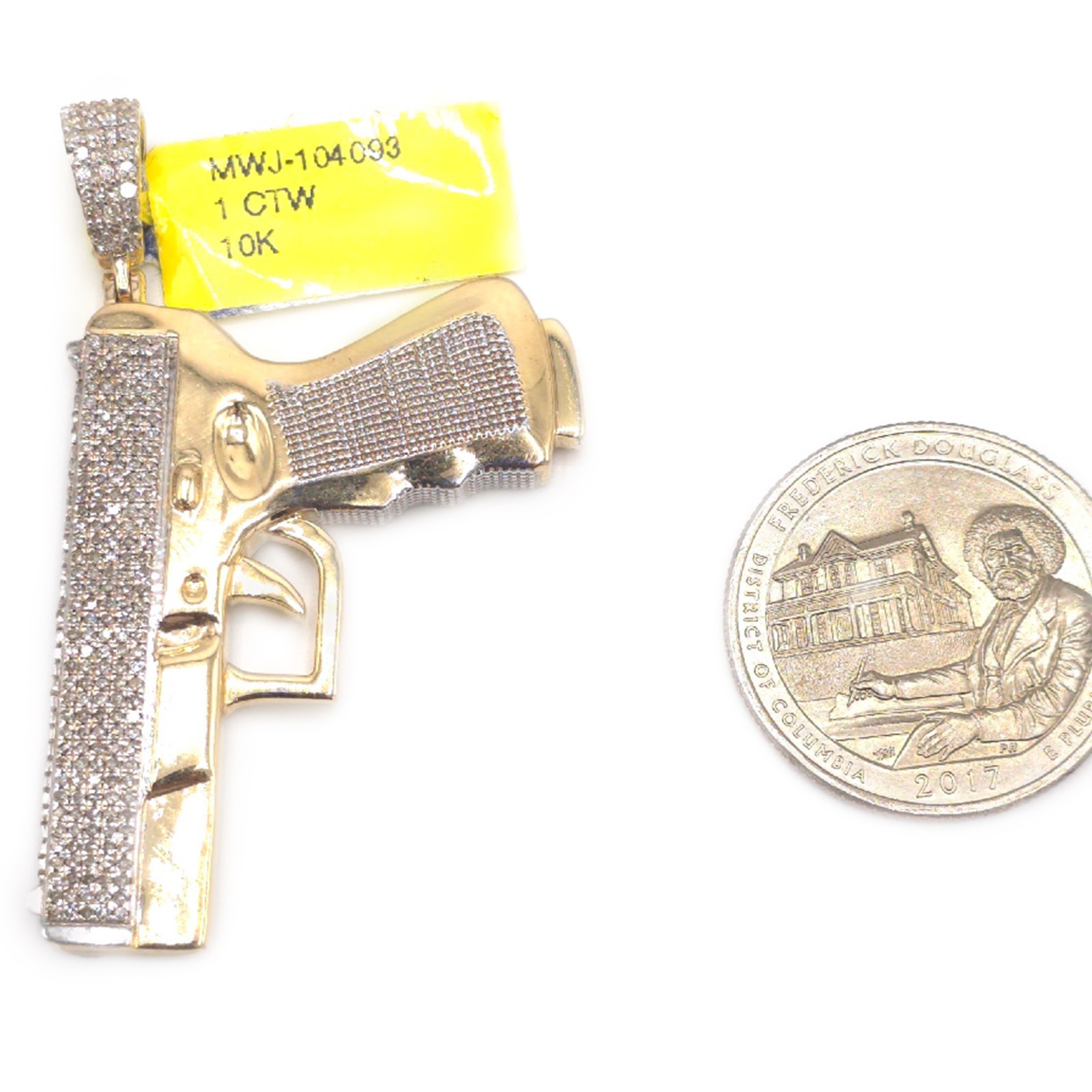 Mens 10k Yellow Gold 1CTW Natural Diamond ICED Hanging Gun Pendant 11.1gms Charm