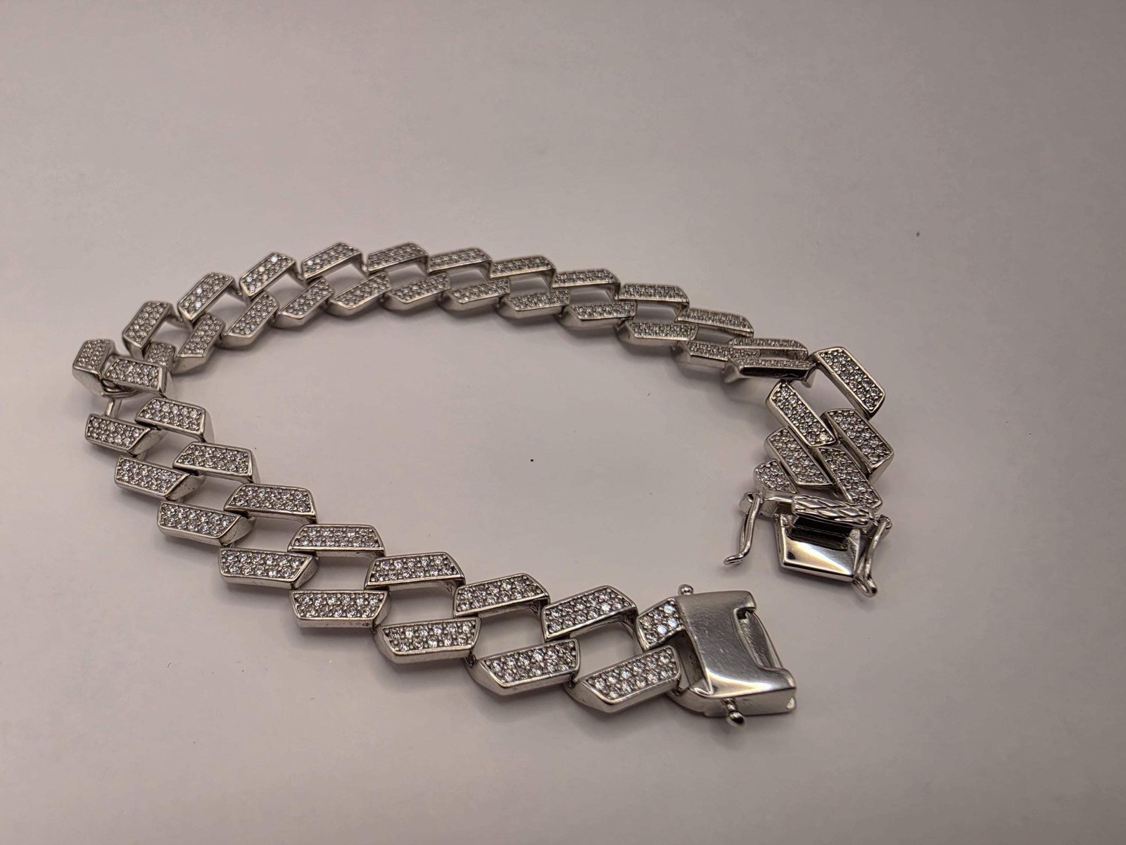 Sterling Silver Pave Cuban Link Bracelet | 925 Silver Iced Out Chain Bracelet 8