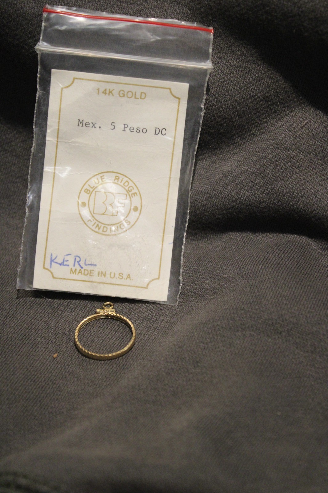 14K BEZEL FOR MEXICO 5 PESO GOLD COIN. SCREW TOP / DIAMOND CUT. N.O.S.!