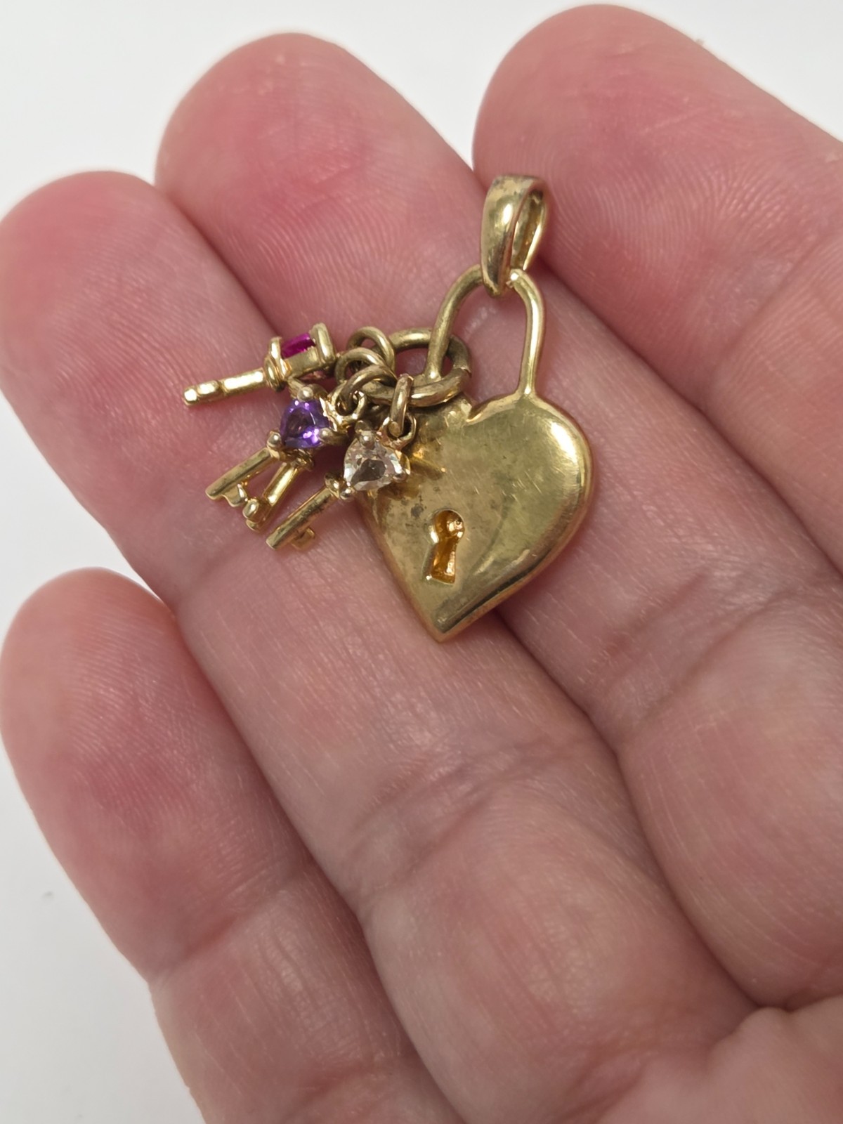 Keys To Her Heart Lock Pendant MOM Mother 10K GP over 925 Birthstones Vtg ACTM