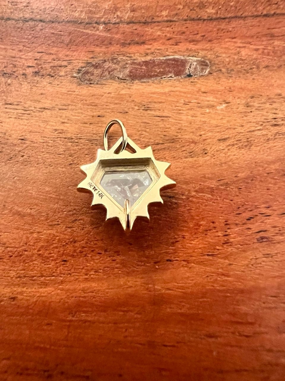solid 14k gold shield pendant/bail feat rosecut shield icy diamond