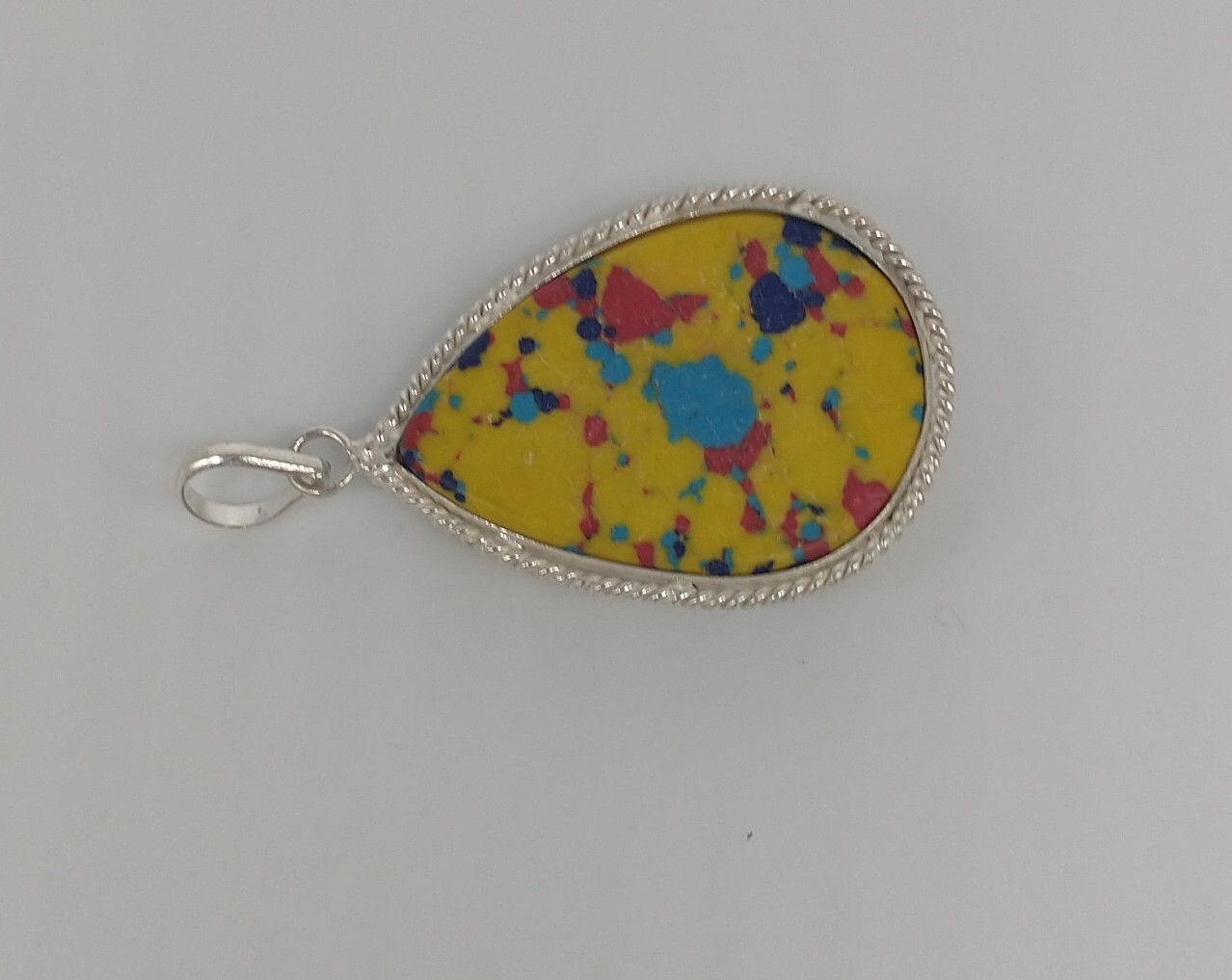 Slide Pendant Mosaic Balloon Turquoise Gemstone 925 Silver 1.9″ India NEW