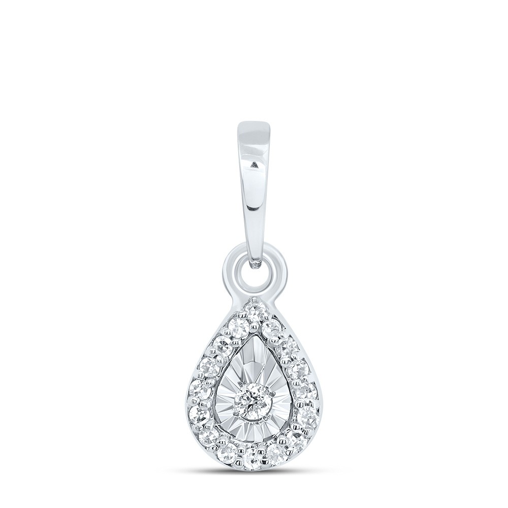 0.05 Ctw Natural Diamond Teardrop Center Illusion Setting Pendant 10k White Gold