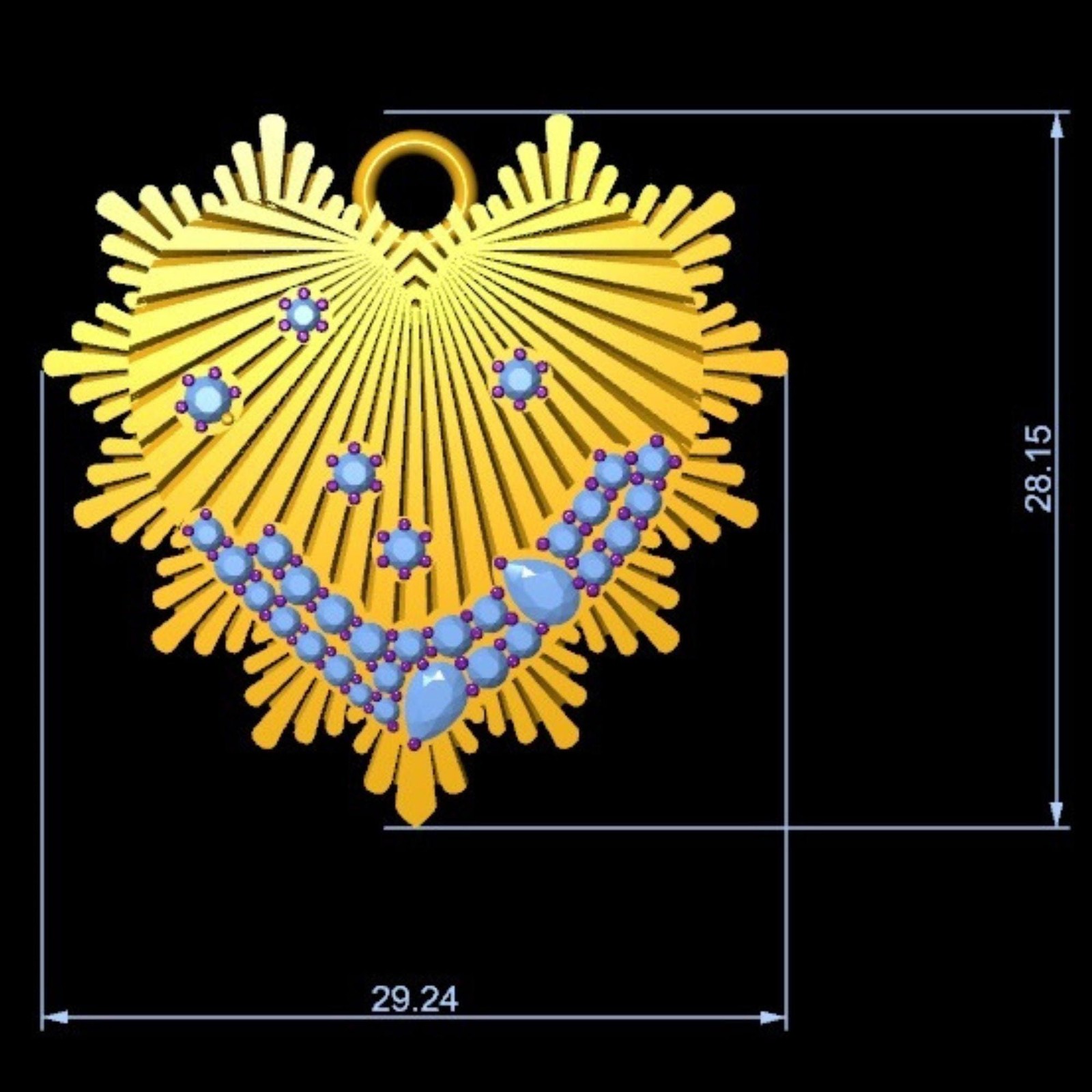 0.61 Natural Diamonds Sunburst Heart Pendant 14K Gold Medallion Pave Layering